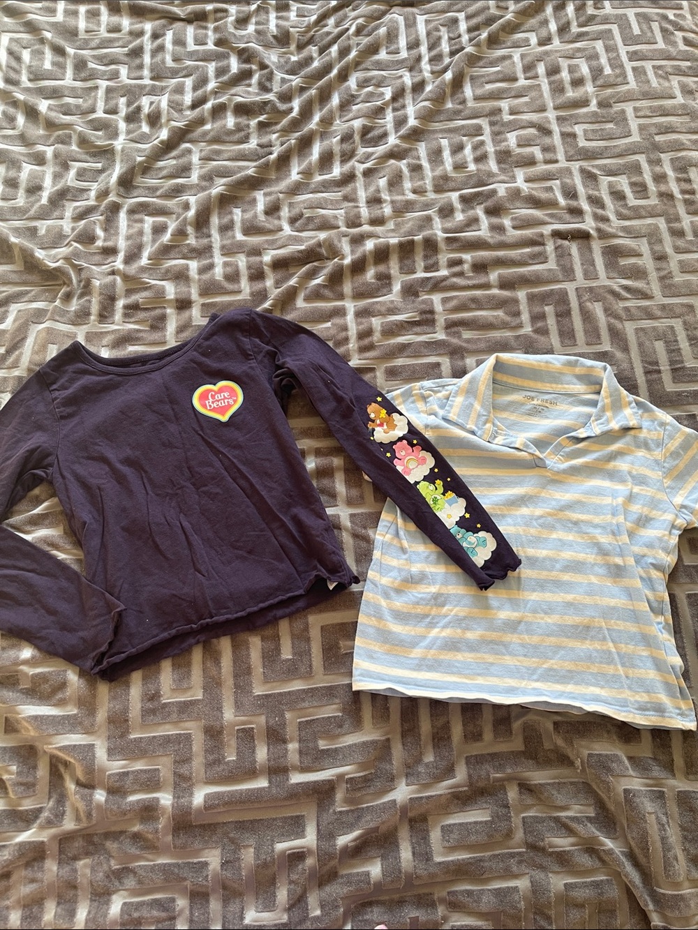 Two girls T-shirt’s! Care Bears Long Sleeve Tee and striped polo!
